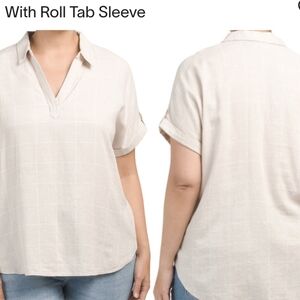 Tahari Tan Linen Blend Popover Shirt  SZ.1X NWT